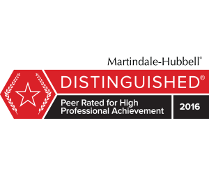 Martindale-Hubbell Distinguished. Peer rated for high professional achievement. 2016